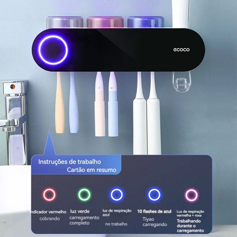 Esterilizador de escova de dentes inteligente,  UV montado na parede.