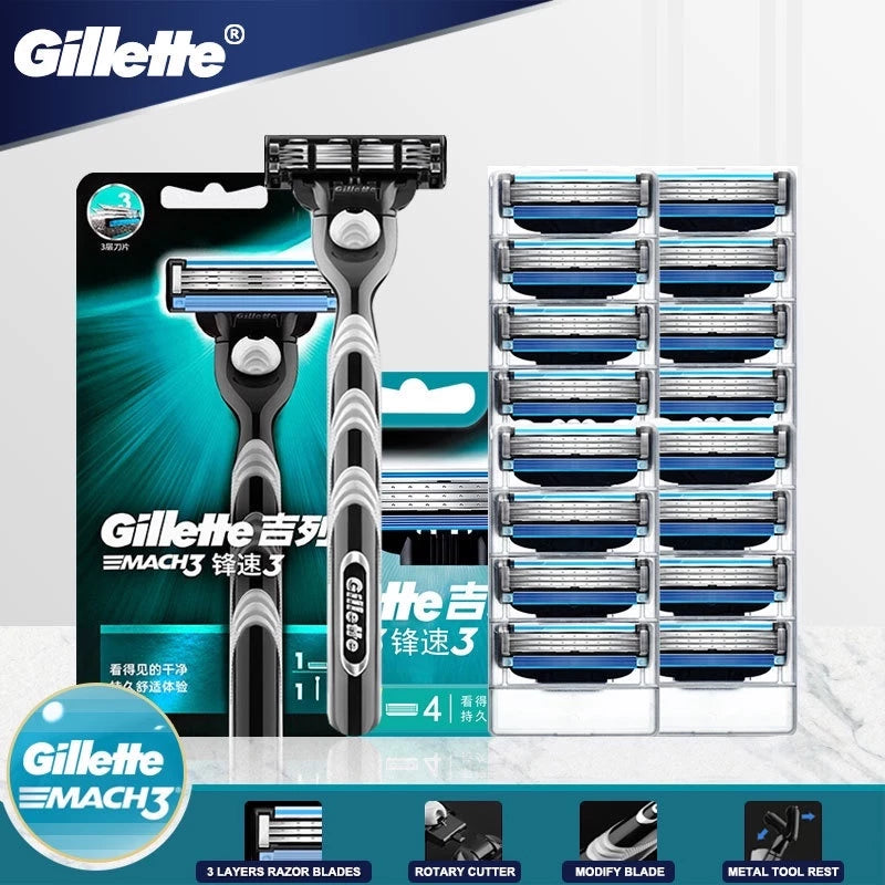 16 Gillettes MACH 3 Lâminas de barbear masculinas Enchimento de cartucho de tinta